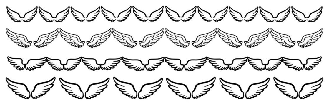 Outlined wing borders and feathered angel wing patterns for decorative frame design
