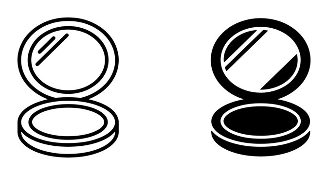 Compact Mirror Icons, Makeup Powder Compact Vector Set, Beauty Accessory Line Art and Solid Fill Graphics