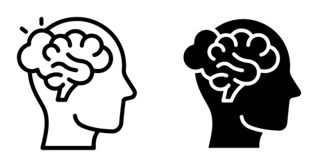 Brain Icon Set, Human Head Silhouette with Neural Network, Cognitive Process Vector Graphics, Mental Activity Symbols © Raiyan