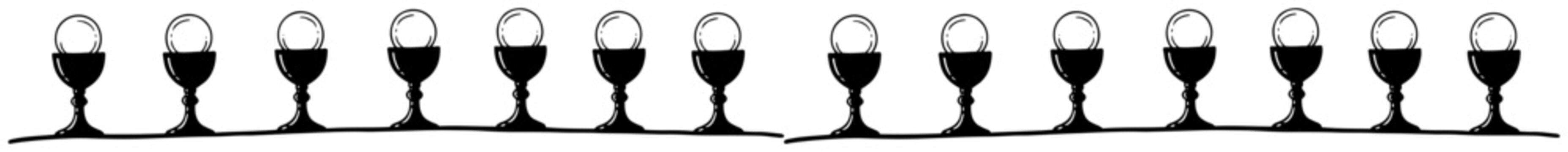 Holy communion chalice and host borders for catholic religious celebration in hand drawn minimalist style