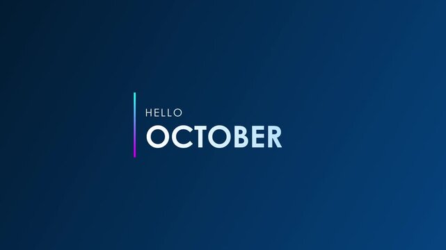 Minimalist Hello October Seasonal Greeting Title Motion Graphic with Vibrant Gradient Line on Blue Backdrop