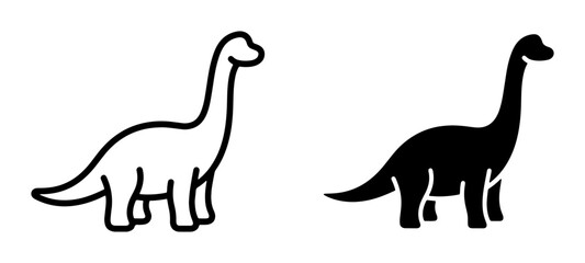 Dinosaur Icons, Brontosaurus Vector Art, Prehistoric Creature Silhouettes, Ancient Reptile Graphics, Jurassic Era Illustration, Line Art and Solid Fill Styles © Riyan