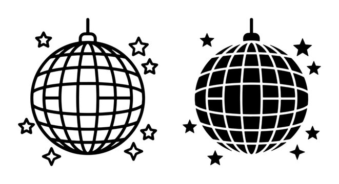Disco Ball Icon Set, Retro Party Sphere Graphics, Vintage Celebration Mirror Ball Symbols, Nightclub Dance Floor Elements, Vector Art