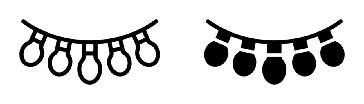 String Lights Icons, Festive Bulb Garland Vector Graphics, Decorative Lighting Elements for Celebrations and Parties