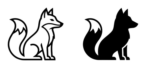 Naklejka premium Fox Icon Set, Minimalist Line Art and Silhouette Vector Graphics, Wild Animal Symbol for Nature and Wildlife Themes