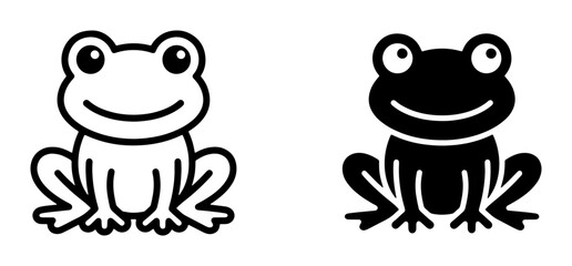 Fototapeta premium Cute Frog Icons, Black and White Vector Illustrations. Simple Amphibian Graphics for Children's Designs, Nature Themes, and Educational Content.