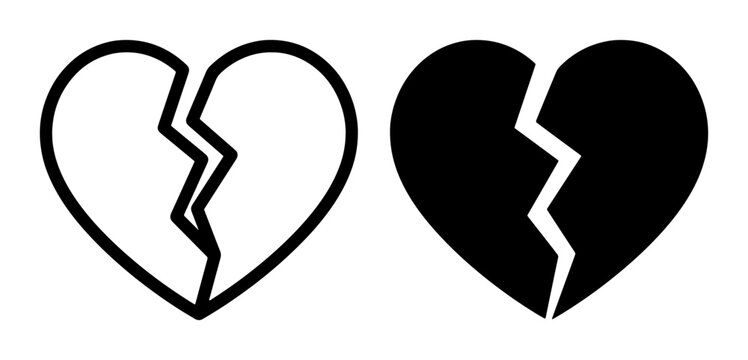 Broken Heart Icons, Love Breakup Symbol, Relationship Sadness, Emotional Pain, Two Styles