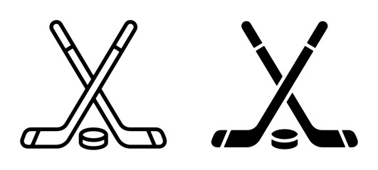 Hockey Sticks and Puck Vector Icons, Ice Hockey Sport Equipment, Team Game Symbols, Clean Design Elements © Rumman