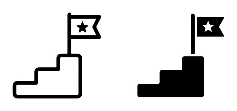 Goal Achievement Icons: Staircase with Flag and Star, Success Symbol, Vector Illustration for Business and Motivation
