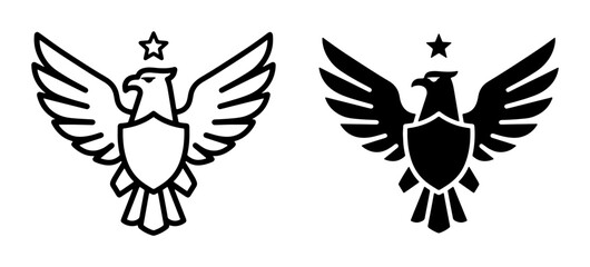 Fototapeta premium Eagle Emblem Vector Icons, Heraldic Bird Symbol, National Crest Design, Two Styles: Outline and Solid Black