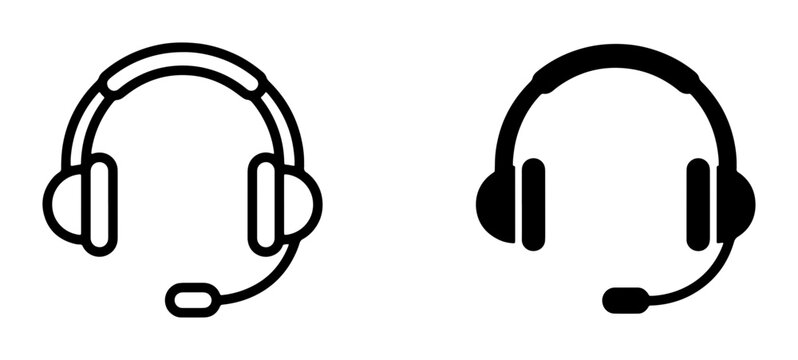 Headset Icons, Communication Symbols, Customer Support Graphics, Audio Equipment Vector Set
