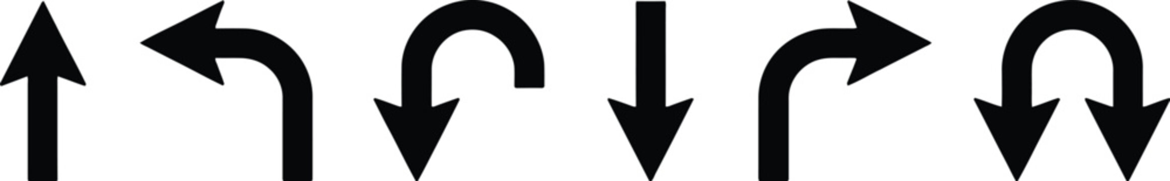 Direction icons featuring U turn, go straight, one way, left, and right arrow vector symbols for navigation.