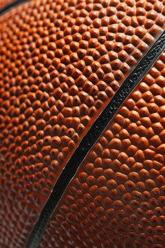 Orange basketball grain exhibiting high-contrast pebbled texture and black channel in a macro vertical frame for professional sports marketing