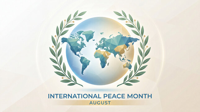 International Peace Month August polygon world map vector background