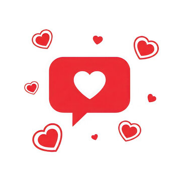 Red speech bubble with white heart isolated on transparent background