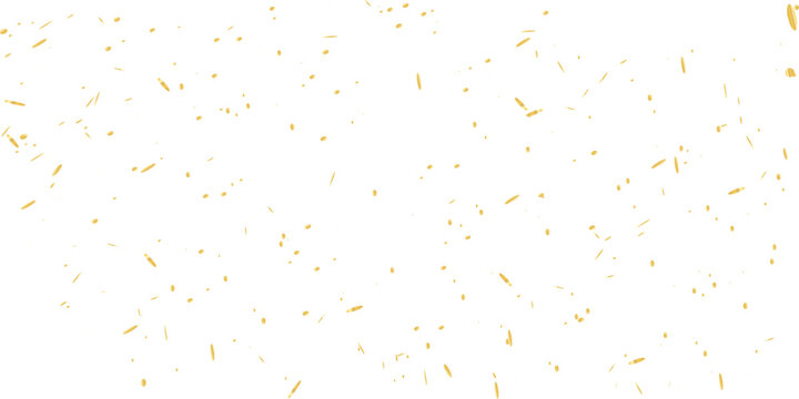 Dreamy golden confetti particles and ribbon streamers floating weightlessly against a white canvas, creating a magical festive atmosphere