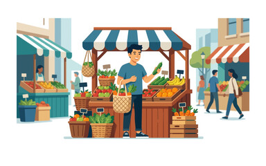Naklejka premium Farmers Market Shopping Vector Illustration