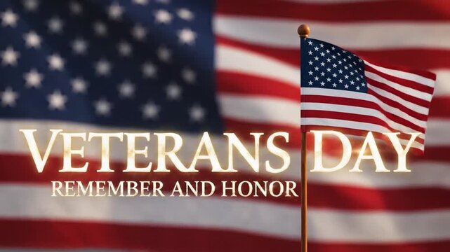 Veterans Day message with American flag in golden light