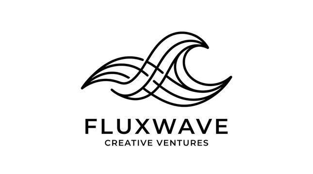 Minimalist abstract wave logo design for a creative ventures company with clean black lines on white background