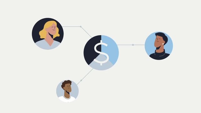 2D Animated Peer to Peer Money Transfer Network Connecting User Profiles with Dollar Symbol Flat Vector Animation Footage