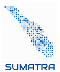 Fototapeta premium Sumatra digital style map. Large square dots on white background. Dotted shape of the island. Sumatra map and title. Classy vector illustration.