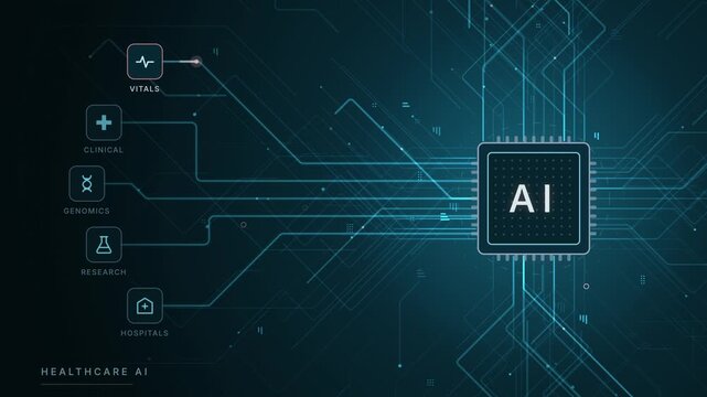 AI Processor Animation with Glowing Neon Green and Blue Data Flow