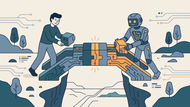 Human and robot collaborative technology bridge construction