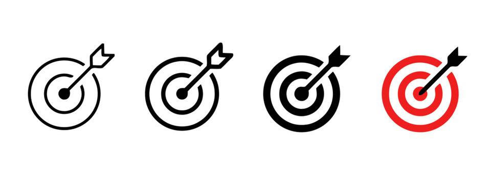 Target bullseye icon set with arrow for business goal achievement bullseye business strategy achievement marketing collection isolated pictogram planning objective accuracy competition