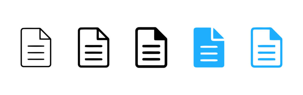 Document file paper icon set with lines in various graphic styles document information collection isolated pictogram business interface