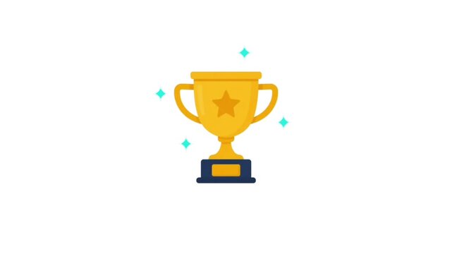 Golden Trophy Award Animation with Winner Cup Icon on White and green Background | Achievement Motion Graphic