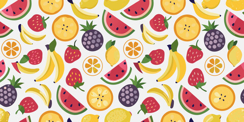 Tropical fruit pattern with bananas berries and citrus slices © Hridoy