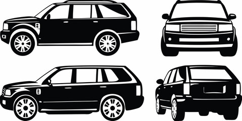 Suv Vehicle Silhouettes Black And White Vector Illustration © Hridoy