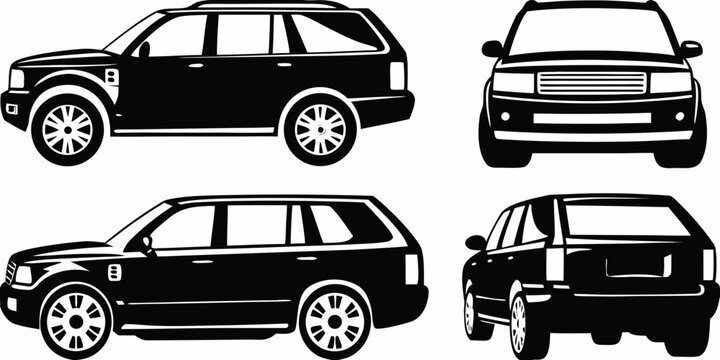 Suv Vehicle Silhouettes Black And White Vector Illustration