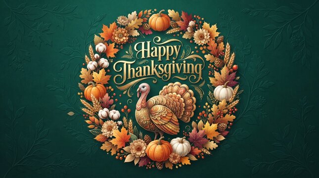 Vibrant Thanksgiving wreath with turkey centerpiece and autumn fruits celebration design