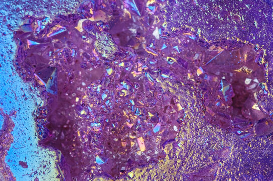 Colorful macro view of crystal textures and mineral formations