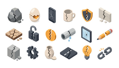 Collection of isometric icons representing various concepts. © hell.fest