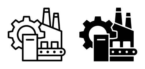 Fototapeta premium Factory and Gear Icons: Industrial Production, Manufacturing Process, and Automation Symbols. Set of two vector illustrations for industry and technology concepts.