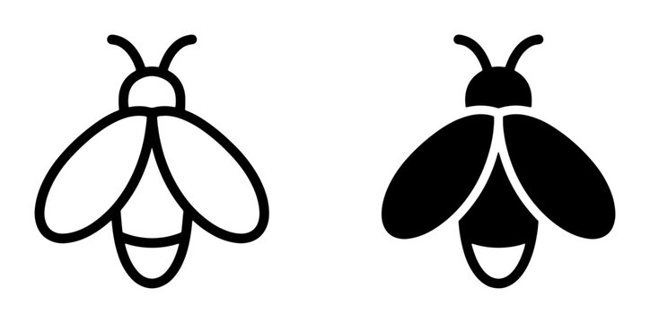 Firefly Icons, Insect Vector Graphics, Light Bug Symbols, Simple Line Art and Silhouette Illustrations for Nature and Summer Themes