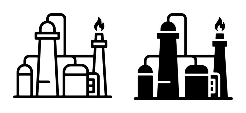 Industrial Refinery Icons, Oil Gas Plant Symbols, Petrochemical Factory Graphics, Energy Production Icons, Chemical Processing Plant Vector Art