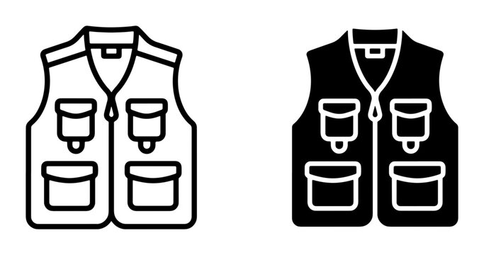 Fishing Vest Icons, Outdoor Utility Garment Vector Graphics, Camping Apparel Symbols, Adventure Clothing Illustrations
