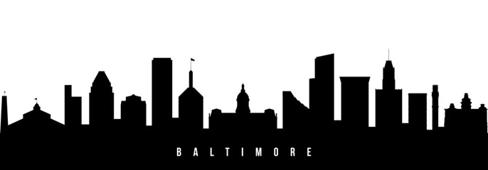 Naklejka premium Vector silhouette illustration of Baltimore urban skyline. Modern minimalist cityscape graphic, perfect for travel, banners or backgrounds