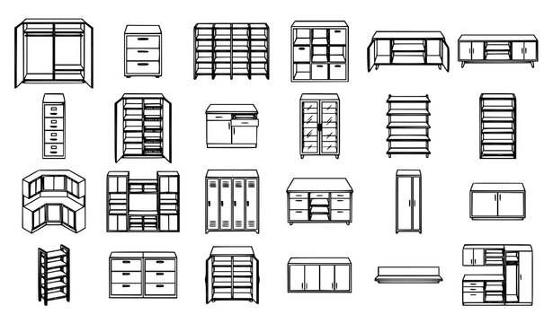 Modular Storage Cabinet Top View Vector Set for Interior Design Floor Plan Furniture Layout