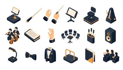Flat design icons of music and technology equipment. © hell.fest