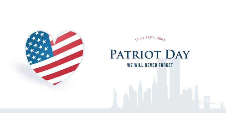 Heart design features American flag colors, symbolizing unity and remembrance. New York silhouette in background adds emotional depth to tribute.