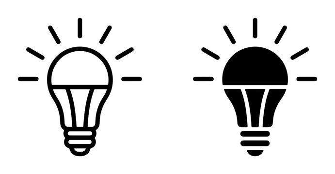 LED Light Bulb Icons, Bright Idea Symbols, Energy Saving Illumination Graphics, Vector Set