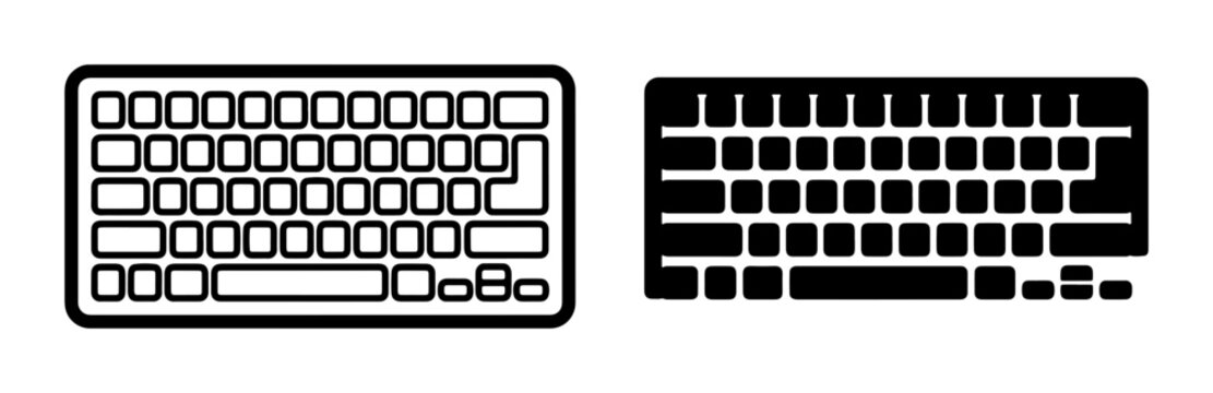 Computer Keyboard Icons, Digital Input Devices, Typing Tools, Technology Symbols, Black and White Vector Graphics for Web and Print
