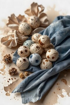 Mothballs next to moth-eaten fabrics or textiles