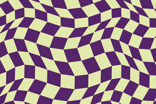 Optical illusion wave pattern a hypnotic purple and pale yellow checkerboard design for modern visuals