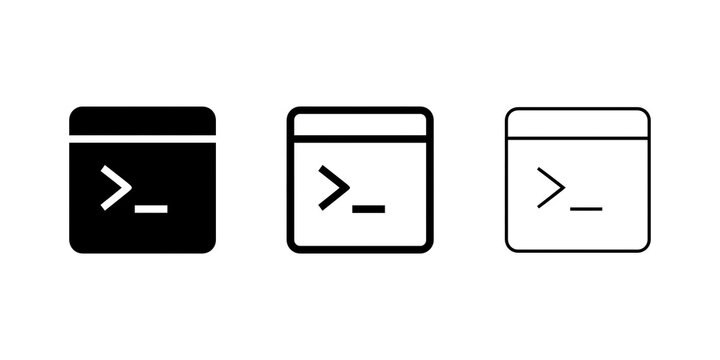 Terminal command prompt icons. Software coding interface symbols isolated on transparent background