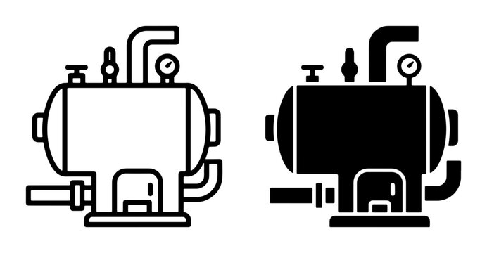 Industrial Boiler Icon Set, Boiler Equipment Vector Graphics, Steam Generator Symbol Collection, Manufacturing Plant Machinery
